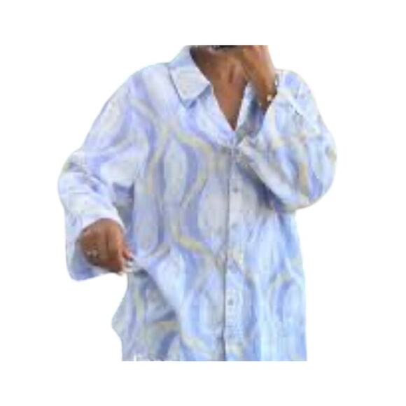 JM Collection J McLaughlin 100% Linen Button Up 3/4 Sleeve Shirt Top Women Sz 16 - Picture 1 of 8